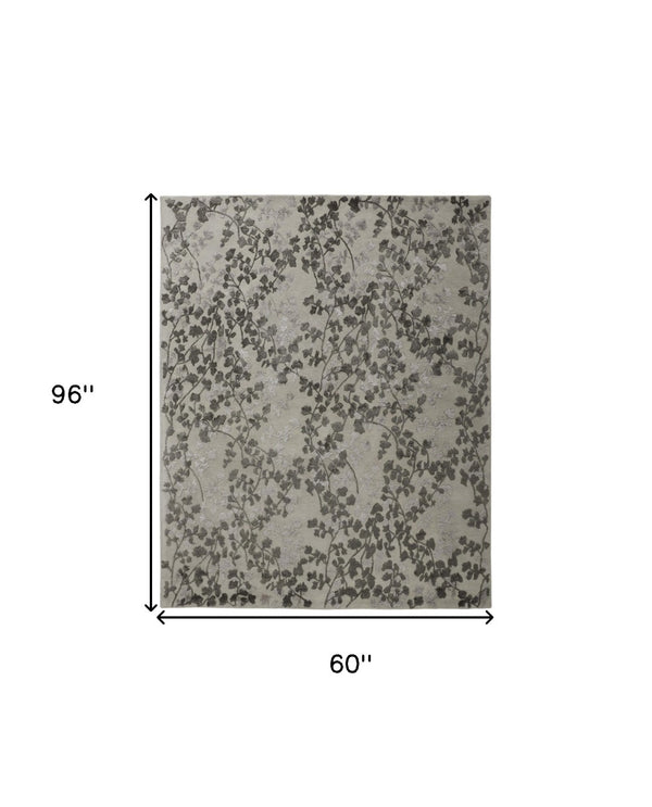 HomeRoots 5' Elegant Hand-Tufted Floral Area Rug in Soft Taupe and Rich Brown for Timeless Home Décor 5' X 8' 566382