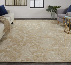 HomeRoots 5' Elegant Hand-Tufted Floral Area Rug in Soft Taupe and Rich Brown for Timeless Home Décor 8' X 10' 566383