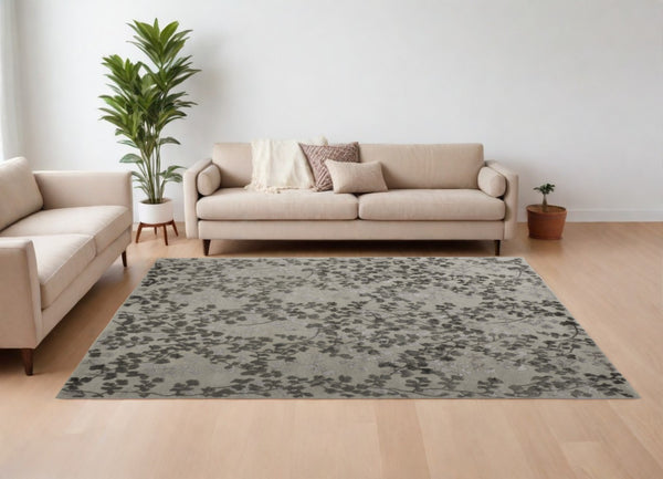 HomeRoots 5' Elegant Hand-Tufted Floral Area Rug in Soft Taupe and Rich Brown for Timeless Home Décor 8' X 10' 566383