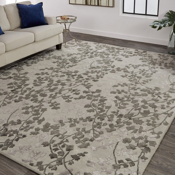 HomeRoots 5' Elegant Hand-Tufted Floral Area Rug in Soft Taupe and Rich Brown for Timeless Home Décor 8' X 10' 566383