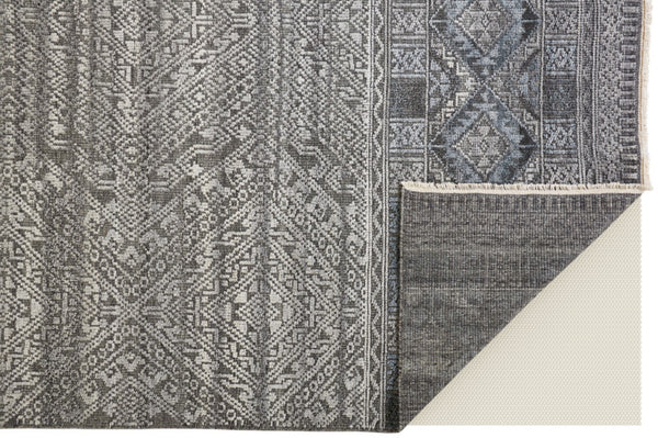 HomeRoots 6' Gray and Ivory Geometric Hand-Knotted Area Rug - Modern Style, Durable Wool Blend, Unique Design 6' X 9' 566384