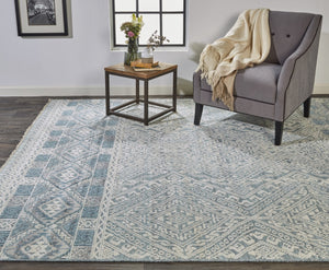 HomeRoots 6' Gray and Ivory Geometric Hand-Knotted Area Rug - Modern Style, Durable Wool Blend, Unique Design 6' X 9' 566384