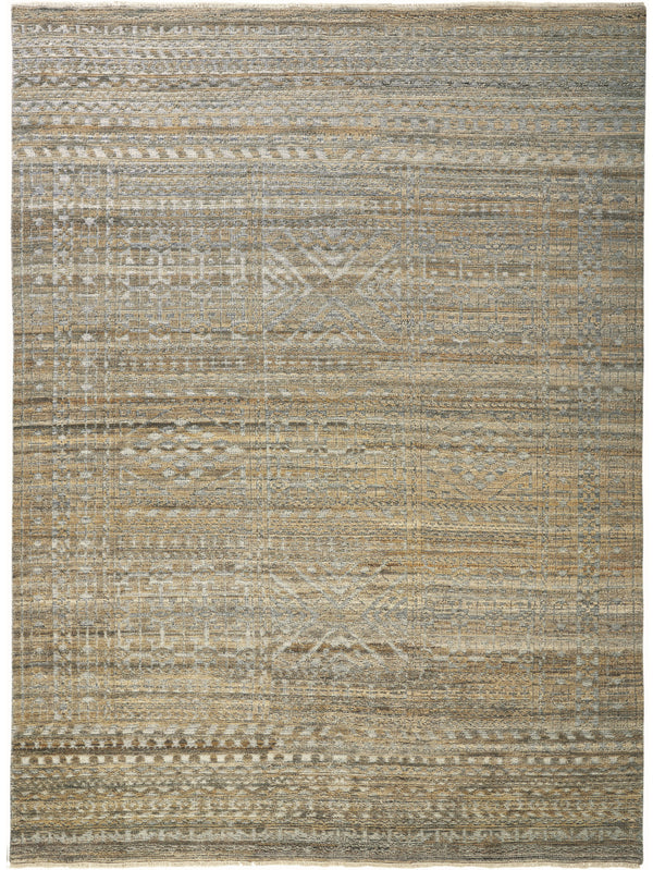 Homeroots 6' X 9' Gold And Tan Geometric Hand Knotted Worn Faded Area Rug Gold Wool Blend 566386