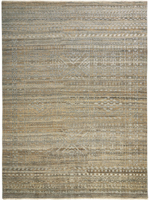 Homeroots 9' X 13' Gold And Tan Geometric Hand Knotted Worn Faded Area Rug Gold Wool Blend 566389
