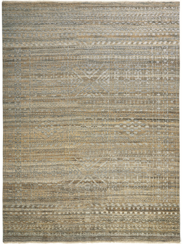 Homeroots 9' X 13' Gold And Tan Geometric Hand Knotted Worn Faded Area Rug Gold Wool Blend 566389