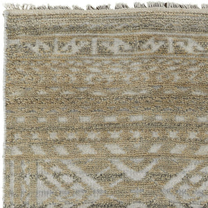 Homeroots 10' Gold And Tan Geometric Hand Knotted Worn Faded Runner Rug Gold Wool Blend 566390