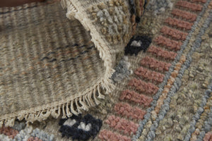 HomeRoots 6' Hand-Knotted Area Rug with Timeless Tan, Blue, and Orange Stripes for Cozy Home Decor 6' X 9' 566394
