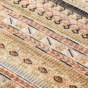 HomeRoots 6' Hand-Knotted Area Rug with Timeless Tan, Blue, and Orange Stripes for Cozy Home Decor 6' X 9' 566394