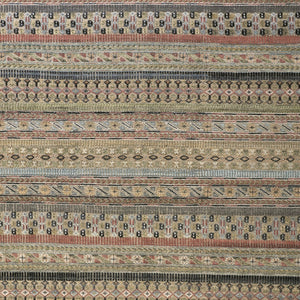 HomeRoots 6' Hand-Knotted Area Rug with Timeless Tan, Blue, and Orange Stripes for Cozy Home Decor 8' X 12' 566396