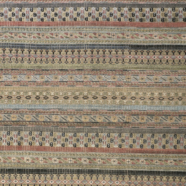 HomeRoots 6' Hand-Knotted Area Rug with Timeless Tan, Blue, and Orange Stripes for Cozy Home Decor 8' X 12' 566396