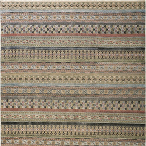 HomeRoots 6' Hand-Knotted Area Rug with Timeless Tan, Blue, and Orange Stripes for Cozy Home Decor 9' X 13' 566397