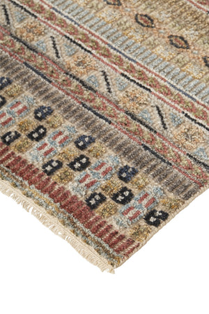 HomeRoots 6' Hand-Knotted Area Rug with Timeless Tan, Blue, and Orange Stripes for Cozy Home Decor 8' Runner 566399