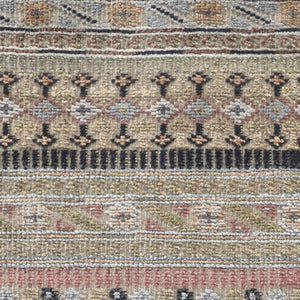 HomeRoots 6' Hand-Knotted Area Rug with Timeless Tan, Blue, and Orange Stripes for Cozy Home Decor 8' Runner 566399