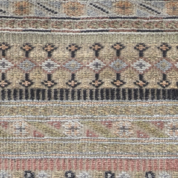 HomeRoots 6' Hand-Knotted Area Rug with Timeless Tan, Blue, and Orange Stripes for Cozy Home Decor 8' Runner 566399