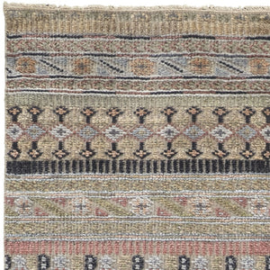 HomeRoots 6' Hand-Knotted Area Rug with Timeless Tan, Blue, and Orange Stripes for Cozy Home Decor 8' Runner 566399