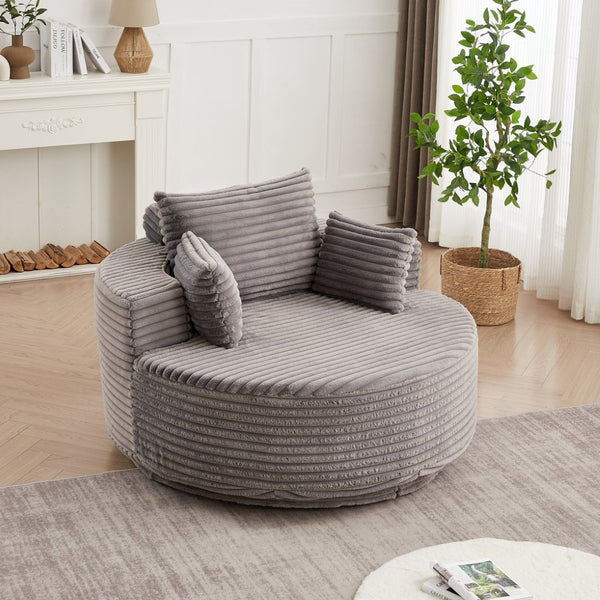 English Elm 55''l 55'l Chenille Swivel Lounge Chair Plush Foam Fill 360 Rotation Modern Living Room W834S00610