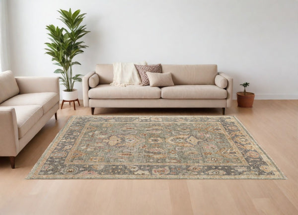 HomeRoots 4' Gray and Gold Hand-Knotted Wool Oriental Area Rug with Elegant Fringe for Timeless Home Style 6' X 9' 566402