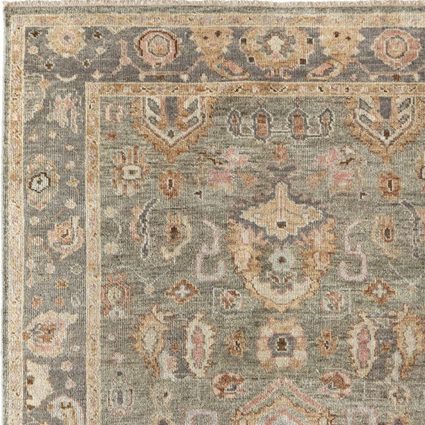 HomeRoots 4' Gray and Gold Hand-Knotted Wool Oriental Area Rug with Elegant Fringe for Timeless Home Style 6' X 9' 566402