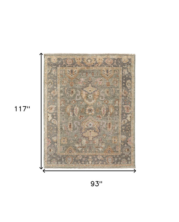 HomeRoots 4' Gray and Gold Hand-Knotted Wool Oriental Area Rug with Elegant Fringe for Timeless Home Style 8' X 10' 566403
