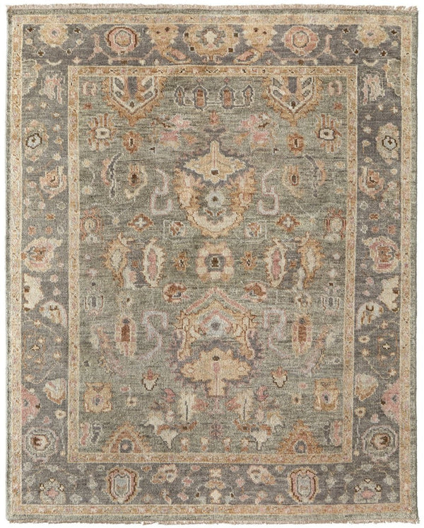 HomeRoots 4' Gray and Gold Hand-Knotted Wool Oriental Area Rug with Elegant Fringe for Timeless Home Style 8' X 12' 566404