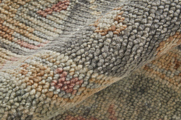 HomeRoots 4' Gray and Gold Hand-Knotted Wool Oriental Area Rug with Elegant Fringe for Timeless Home Style 8' X 12' 566404