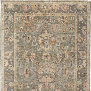HomeRoots 4' Gray and Gold Hand-Knotted Wool Oriental Area Rug with Elegant Fringe for Timeless Home Style 8' X 12' 566404