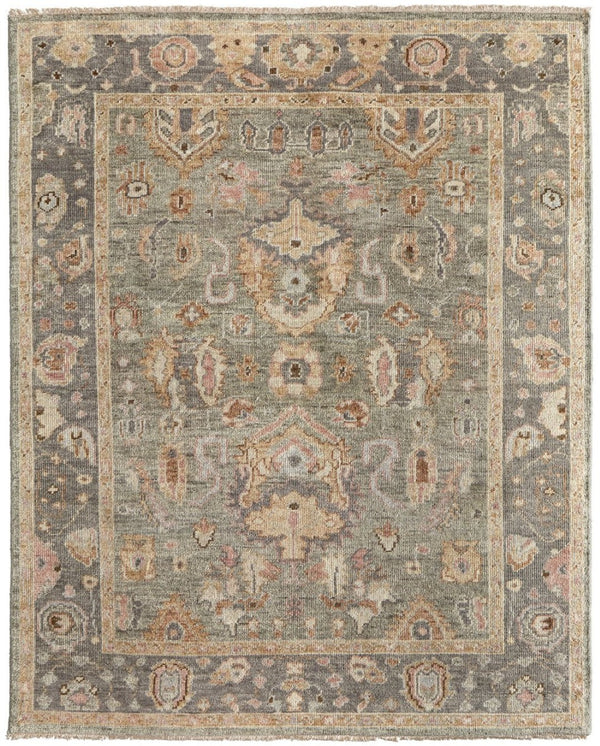 HomeRoots 4' Gray and Gold Hand-Knotted Wool Oriental Area Rug with Elegant Fringe for Timeless Home Style 8' X 12' 566404