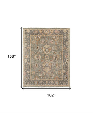 HomeRoots 4' Gray and Gold Hand-Knotted Wool Oriental Area Rug with Elegant Fringe for Timeless Home Style 8' X 12' 566404