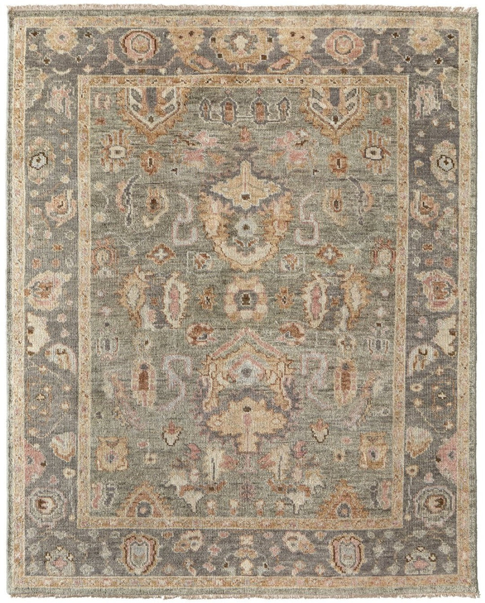 HomeRoots 4' Gray and Gold Hand-Knotted Wool Oriental Area Rug with Elegant Fringe for Timeless Home Style 9' X 13' 566405
