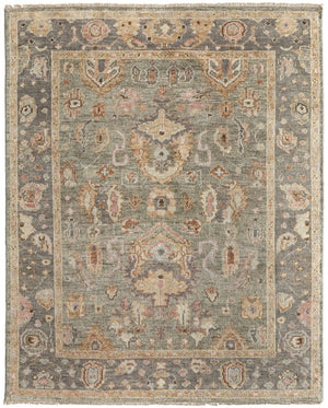 HomeRoots 4' Gray and Gold Hand-Knotted Wool Oriental Area Rug with Elegant Fringe for Timeless Home Style 9' X 13' 566405