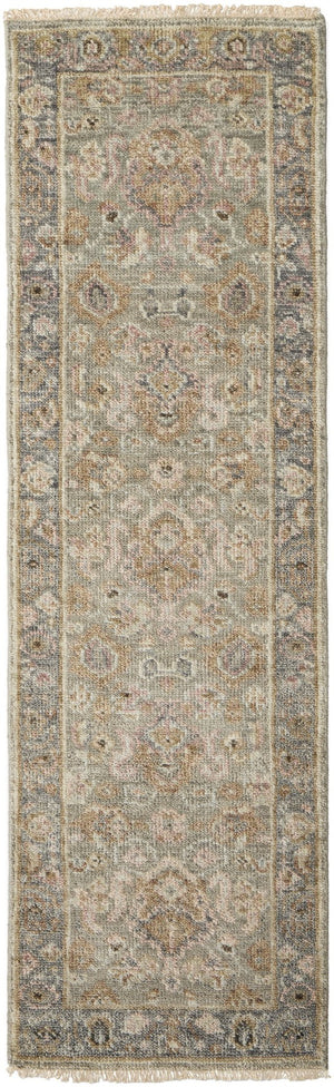 HomeRoots 4' Gray and Gold Hand-Knotted Wool Oriental Area Rug with Elegant Fringe for Timeless Home Style 8' Runner 566406
