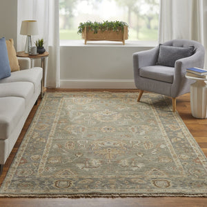 HomeRoots 4' Gray and Gold Hand-Knotted Wool Oriental Area Rug with Elegant Fringe for Timeless Home Style 8' Runner 566406