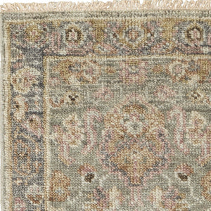 HomeRoots 4' Gray and Gold Hand-Knotted Wool Oriental Area Rug with Elegant Fringe for Timeless Home Style 8' Runner 566406