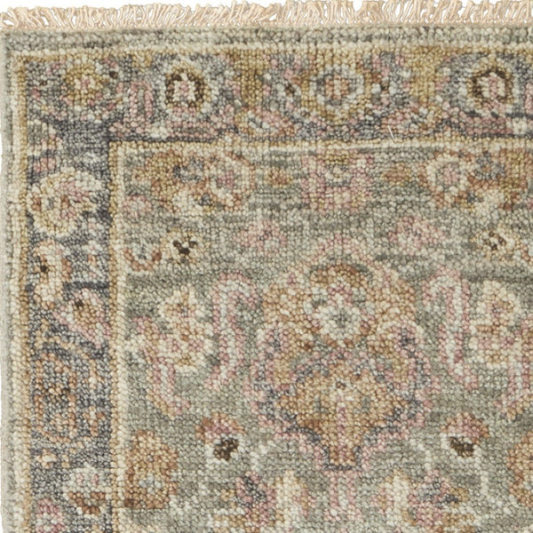 HomeRoots 4' Gray and Gold Hand-Knotted Wool Oriental Area Rug with Elegant Fringe for Timeless Home Style 8' Runner 566406