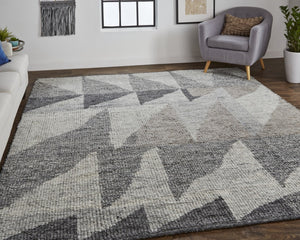 HomeRoots 4' Gray and Ivory Wool Geometric Area Rug - Handcrafted Comfort for Stylish, Family-Friendly Spaces 4' X 6' 566407
