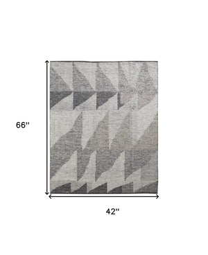 HomeRoots 4' Gray and Ivory Wool Geometric Area Rug - Handcrafted Comfort for Stylish, Family-Friendly Spaces 4' X 6' 566407