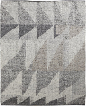 HomeRoots 4' Gray and Ivory Wool Geometric Area Rug - Handcrafted Comfort for Stylish, Family-Friendly Spaces 4' X 6' 566407