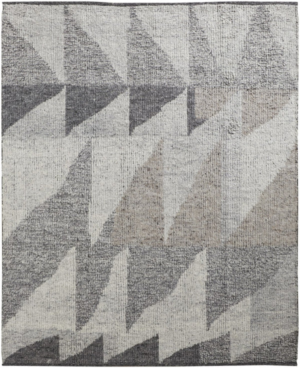 HomeRoots 4' Gray and Ivory Wool Geometric Area Rug - Handcrafted Comfort for Stylish, Family-Friendly Spaces 9' X 13' 566411