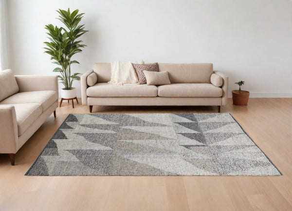 HomeRoots 4' Gray and Ivory Wool Geometric Area Rug - Handcrafted Comfort for Stylish, Family-Friendly Spaces 9' X 13' 566411