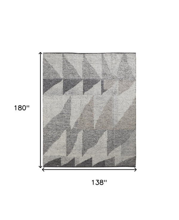 HomeRoots 4' Gray and Ivory Wool Geometric Area Rug - Handcrafted Comfort for Stylish, Family-Friendly Spaces 12' X 15' 566412