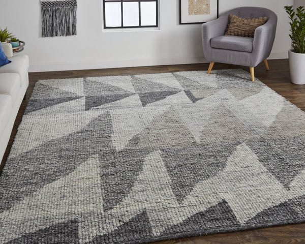HomeRoots 4' Gray and Ivory Wool Geometric Area Rug - Handcrafted Comfort for Stylish, Family-Friendly Spaces 2' X 3' 566413