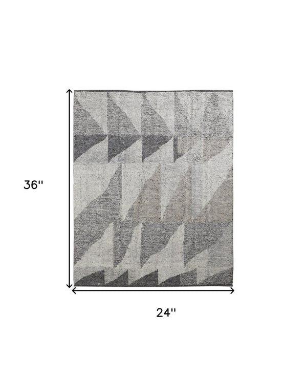 HomeRoots 4' Gray and Ivory Wool Geometric Area Rug - Handcrafted Comfort for Stylish, Family-Friendly Spaces 2' X 3' 566413