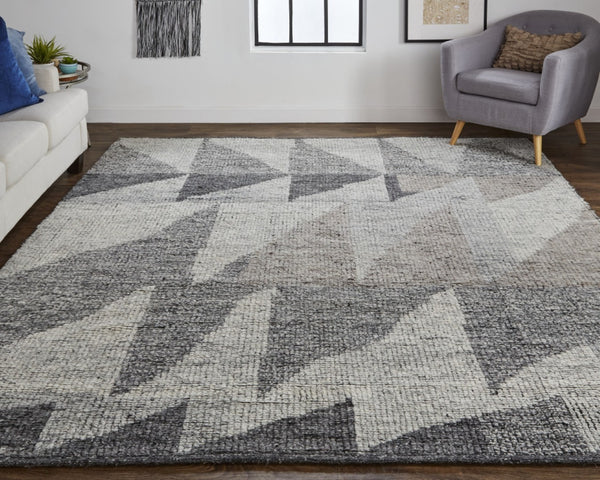 HomeRoots 4' Gray and Ivory Wool Geometric Area Rug - Handcrafted Comfort for Stylish, Family-Friendly Spaces 2' X 3' 566413
