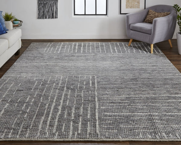 HomeRoots 4' Hand-Knotted Gray and Ivory Wool Area Rug – Timeless Checkered Design for Modern and Traditional Homes 6' X 9' 566415