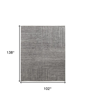 HomeRoots 4' Hand-Knotted Gray and Ivory Wool Area Rug – Timeless Checkered Design for Modern and Traditional Homes 8' X 12' 566417