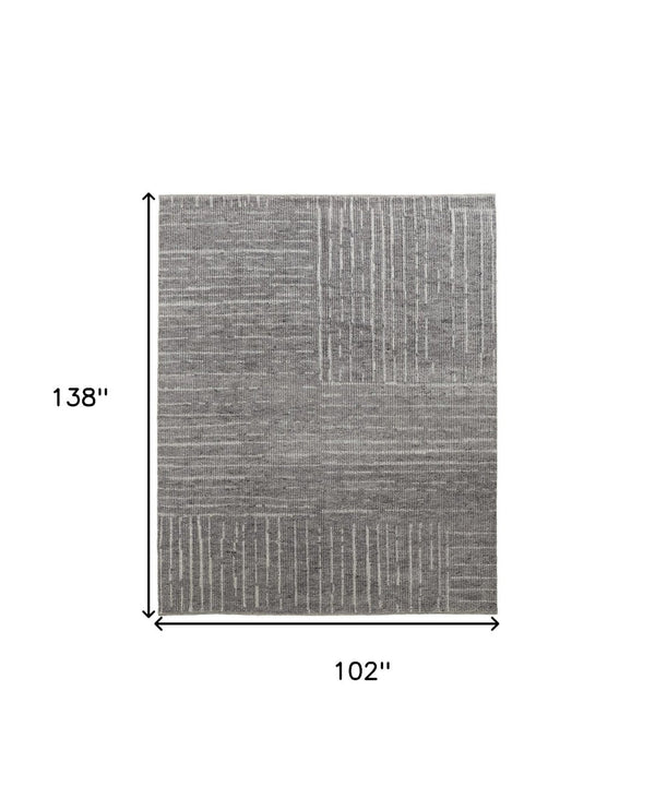 HomeRoots 4' Hand-Knotted Gray and Ivory Wool Area Rug – Timeless Checkered Design for Modern and Traditional Homes 8' X 12' 566417