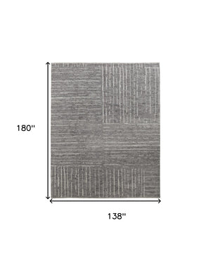HomeRoots 4' Hand-Knotted Gray and Ivory Wool Area Rug – Timeless Checkered Design for Modern and Traditional Homes 12' X 15' 566419