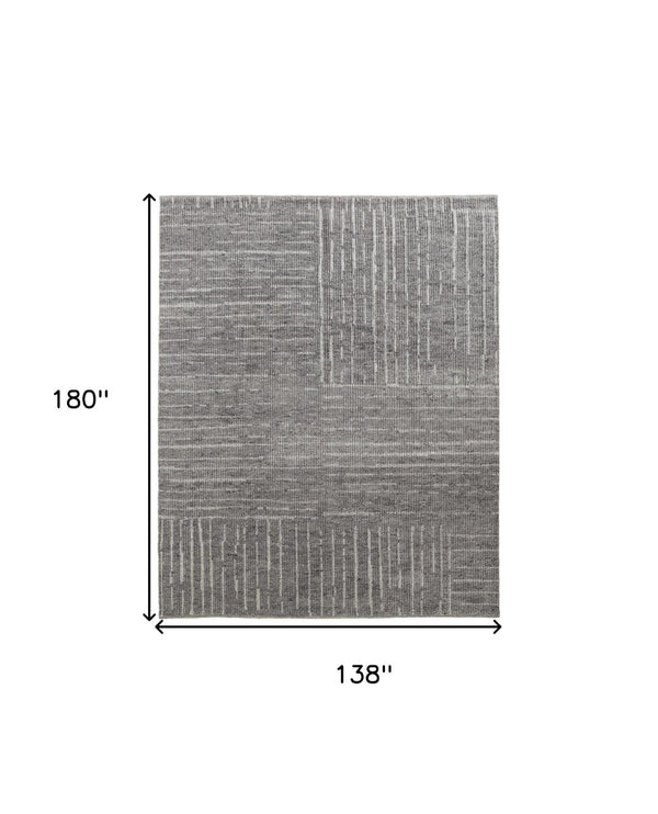 HomeRoots 4' Hand-Knotted Gray and Ivory Wool Area Rug – Timeless Checkered Design for Modern and Traditional Homes 12' X 15' 566419