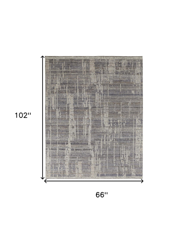 Homeroots 6' X 9' Gray And Ivory Wool Abstract Hand Knotted Worn Faded Area Rug Gray Wool 566422