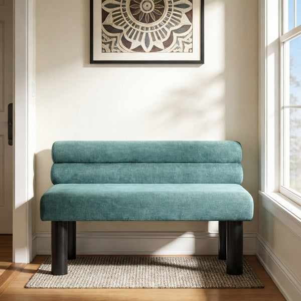 English Elm Upholstered Dining and Entryway Bench with Rubberwood Legs Padded Seat 300 Lb Capacity Black,Green N779P371712G
